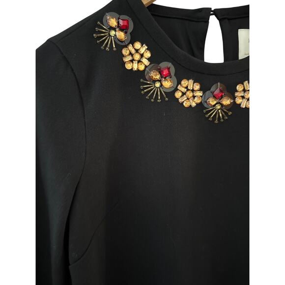 Kate Spade Lucy Jeweled Neck Bell Sleeve Crepe Black Shift Dress Size 2 - Picture 13 of 16